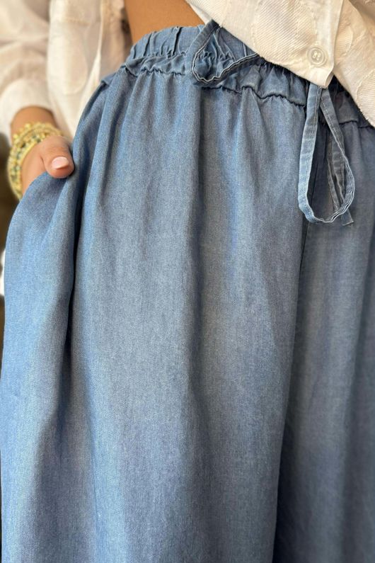 Washed Chambray Palazzo Jean Mid